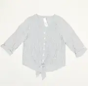 NEW Chico's Women's Button Up Blouse Striped V Neck Cotton Multicolor Size 0