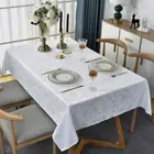 White Jacquard Damask Fabric Tablecloth Fall Christmas Holiday Elegant Glam