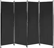 Giantex 4-Panel Room Divider, Folding Privacy Screen, Portable Fabric Wall Divider and Separator w/Steel Frame, Indoor & Outdoor Freestanding Privacy Protection for Home, Office, Patio (Black)