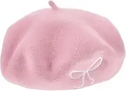 [MOBUTOFU] Japanese Style Bow Beret Hat Warm Wool Beret for Women Girls Hats Artistic Cap for Autumn Pink