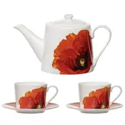 5pc Ashdene Red Poppies Tea Party/Coffee Latte Drink Set w/ Teapot/2x Cup/Saucer