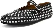 [Arqa] Women's Rhinestone Ballet Flats Sparkly Crystals Ballerina Shoes Buckled Straps Mesh Mary Jane Flat Casual Low Heels