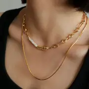 Baroque Pearl Metal Chain Necklace
