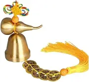 Wind Chimes Witches Bells FengShui Lucky Bell,Chinese Feng Shui Bell Copper Pendant Ornaments with 5 Coins for Wealth and Good Luck Home Car Interiors Decoration(Blue:F.Size:Gourd) (Color : F, Size
