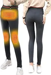 [LIUHD] Winter Thermal Heated Pants Leggings Women USB Heating Warm Underwear Snow Ski Pant Outdoor Hiking Heating Pants for Indoors Outdoors and Sports