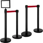 VEVOR Stanchion Post Barriers 4-Set Line Dividers, Stainless Steel Stanchions with 6.6 Black Retractable Belts, Stanchions with One Sign Frame, 34.6 Q