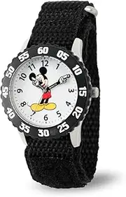 Disney Mickey Mouse Kids' Bezel Stainless Steel Time Teacher Analog Nylon Strap Watch