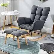 Velvet Rocking Accent Chair Uplostered Glider Rocker Armchair with Ottoman for Nursery,Comfy Side Chair Uplostered Rocking Chair with High Backrest and Armrests (Color : Gray-1)