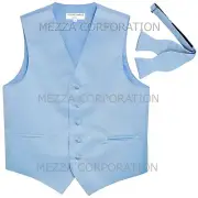 New Men's Vesuvio Napoli Tuxedo Vest Self-tie Bowtie prom formal Light Blue