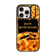 iPhone 16 Pro Impact Ring Stand Case MagSafe Compatible YOU'RE SPOOK-TACULAR Creepy Romantic Bats Halloween Orange Black Typography Romance All Hallow's Eve Festive Trick or Treat Fine Art Painting