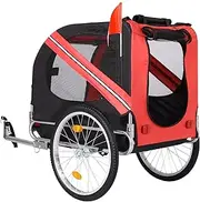 Bike Dog Trailer Folding Cart Frame with 3 Entrances Safety Flag 8 Reflectors, 20" Rear Wheels, Quick Conversion Bicycle Carrier for Medium Small Pets