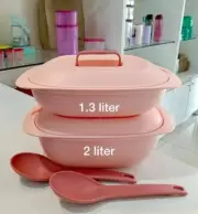 Tupperware Gourmet Server Set Peach Color 2L & 1.3L microwavable with spoon
