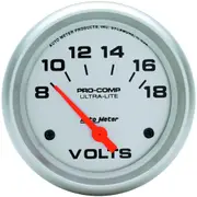 Auto Meter Gauge Ultra-Lite Voltmeter 2 5/8 in. 18V Electrical Each AMT-4491