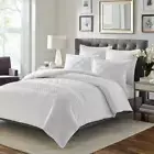 Stone Duvet Cover Set King Cotton W/ Pin-Tucked Pleats+Grid Pattern 3-Pcs White