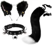 Furry Plush Cat and Fox Ears Tail Set with Adjustable Plush Cat Ears and Fox ...
