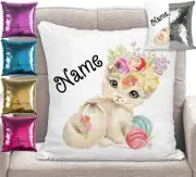 Personalised Cat Magic Sequin Mermaid Cushion Pillow Cover 5 Colours