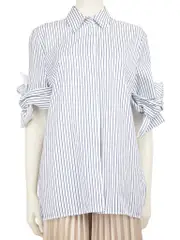 Blue Striped Bow Detail Blouse