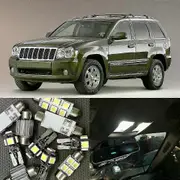 2005-2010 Jeep Grand Cherokee Accessory Kit Including 12 White LED Interior Lights for Footwell Glove Box Map Dome Trunk and License Plate