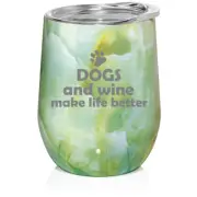 Marble Stemless Wine Tumbler Coffee Travel Mug Dogs And Wine Make Life Better