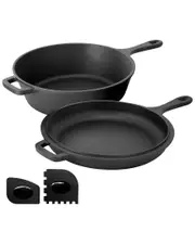 MegaChef 10.5in 2-in-1 Pre-Seasoned Cast Iron Skillet & Fry Pan Set