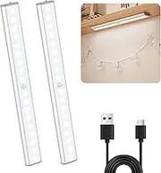 LIGHTULIFE 2PC 12-inch Under Cabinet Lighting with Motion Sensor,USB Rechargeable LED Closet Light 1700mAh Rechargeable Battery, Aluminum Shell for Long-Lasting 7-Hour Lllumination