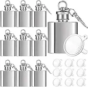 Bokon 10 Pcs Mini Keychain Flask Bulk 1oz Stainless Steel Hip Jar Pocket Hidden Flask for Liquor Men Women Groomsmen Gifts with 10 Plastic Funnels(Silver)