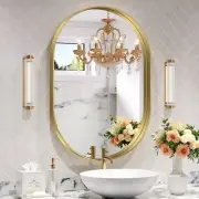 Gold Oval Mirror for Bathroom 26X38 Inch, Metal Framed Bathroom Vanity Mirrors,