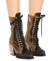 Chloe Rylee Lace Up Embossed Velvet Bold Brown Boots EU 37/US 6.5 w/Metal Heel