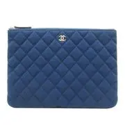 CHANEL 香奈兒 藍色布淺金Logo手拿包 Classic Pouch Clutch Bag【BRAND OFF】