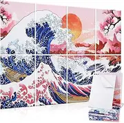 AtawLege Art Acoustic Panels, 48"X32" Soundproof Wall Panels 8 Pack Self-adhesive Sound Absorbing Panels Decorative Acoustical Wall Padding Acoustic Treatment for Recording Studio (Sea Wave)
