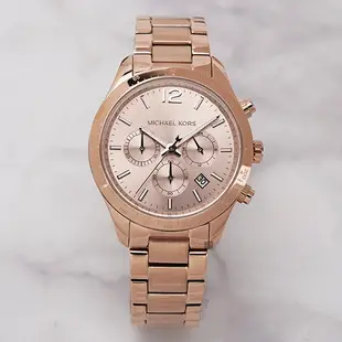 Michael Kors MK Runway 三眼計時女錶-玫塊金/42mm MK6796