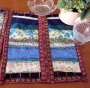 2 HANDMADE QUILTED CENTERPIECES + EMBROIDERY COTTON FABRICS ONE OF A KIND ART