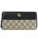 【GUCCI 古馳】GG 經典雙G LOGO緹花牛皮拼接拉鍊零錢發財長夾(駝/黑)