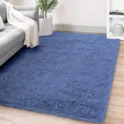 Fluffy Area Rug - 8x10, Navy & Cobalt Blue, Soft Shaggy Carpet for Living