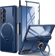 [MOBOSI] Upgraded 360° Spin Magnetic Ring Stand for Z Fold 6 Case with S Pen Slot, Compatible with Magsafe, 18FT Military Grade Protection, Shockproof Slim Phone Case for Samsung Galaxy Z Fold6, Blue