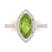 2.3ct Marquise Halo Natural Peridot Promise Bridal Wedding Ring 14k Rose Gold