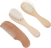 SHOWERORO 3 Piece Baby Hairbrush Set Wooden Scalp Brush Comb Gentle Hair Washing Brush for Newborns Perfect Shower Tool