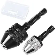 Rustark 2pcs Keyless Drill Chuck Adapter Hex Shank Drill Chuck for Impact Driver Quick Change Drill Bit Adapter Keyless Chuck with Storage Case for Electric Tool Accessories - 0.6-8mm and 0.3-6.5mm