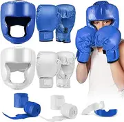 Kanayu 12 Pcs Kids Boxing Equipment Set Including Boxing Helmet and Gloves Hand Wraps Sport MouthGuards Taekwondo Sparring Gear for Beginners Kids and Children Ages 6-18 Years