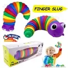 1-2 Finger Slug Flexible Sensory Fidget Toy Stress Relief Rainbow Game Kids Gift