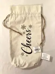 WHITE WINE LIQUOR DRAWSTRING COTTON BOTTLE BAG 15"x5" CHRISTMAS "CHEERS" NEW TAG