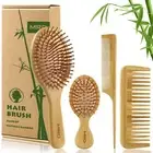 MRD Hair Brush Set Natural Bamboo Comb Paddle Detangling Hairbrush Wide-tooth...
