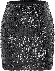 [Durio] Sequin Skirt for Women Glitter Skirt Short Women's Sexy Midi Skirt Hip Skirt with Elastic Waist Party Rave Outfit, Black, L