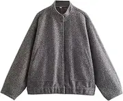 [Generic] Womens Oversized Bomber Jacket Y2k Casual Stand Collar Button DownVarsity Shacket Coat Outerwear