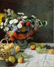 Claude Monet - Still Life with Flowers and Fruit Fine Art Print on Canvas 36"