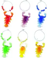 Wine Charms for Stem Glasses, Multicolor Glass Lobster Charms (Set of 6)