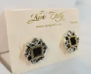 Kirks Folly Authentic Signed Earrings Purple Crystal Two Tone
