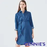 在飛比找PChome24h購物優惠-Gennies奇妮 經典牛仔款長版襯衫洋裝/外套(深藍T1F