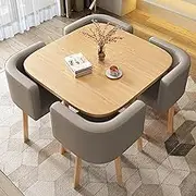 Exquisite Modern Square Dining Table Set for 4 with Chairs Office Reception Room Club Table Small Coffee Dining Table Set Compact Kitchen Table and Chairs Coffee Shop Beauty Salon Leisure Table Gray F