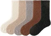 [owiter] 5 Pairs Winter Socks Women,ladies socks,stitch socks for women,bed socks for women，fluffy socks womens，warm fluffy socks women7010, Grey/Dark Curry/Black/Khaki/Milk White, One size